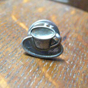 Coffee Cup & Saucer Pewter Vintage Lapel Pin